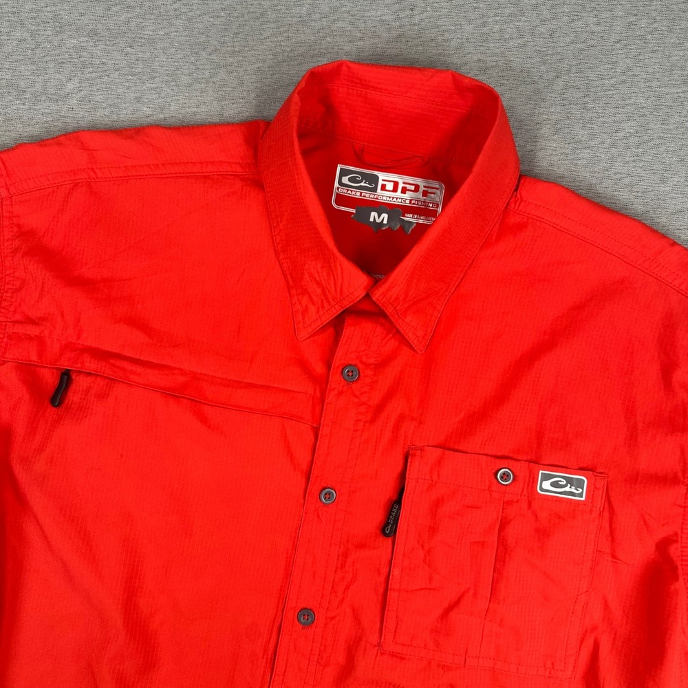 Drake Performance Fishing DPF Shirt Mens Medium Red Waterfowl Ripstop Vented